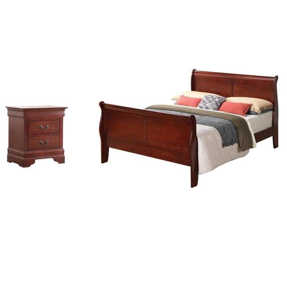 Set of 2 Queen Sleigh Bed and 2-Drawer Nightstand N20418