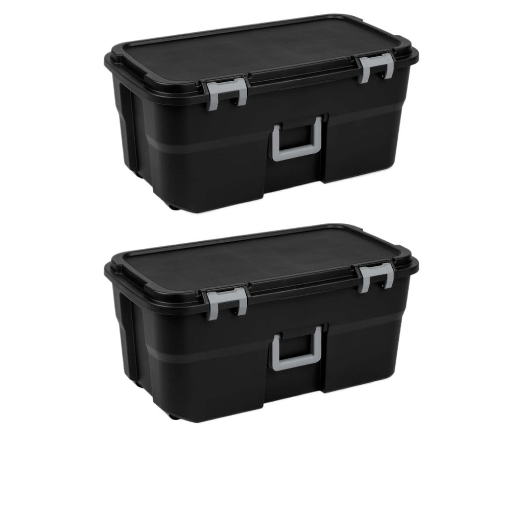 2 Pack 22 Gallon Black Wheeled Lockable Plastic Storage Trunk V145906