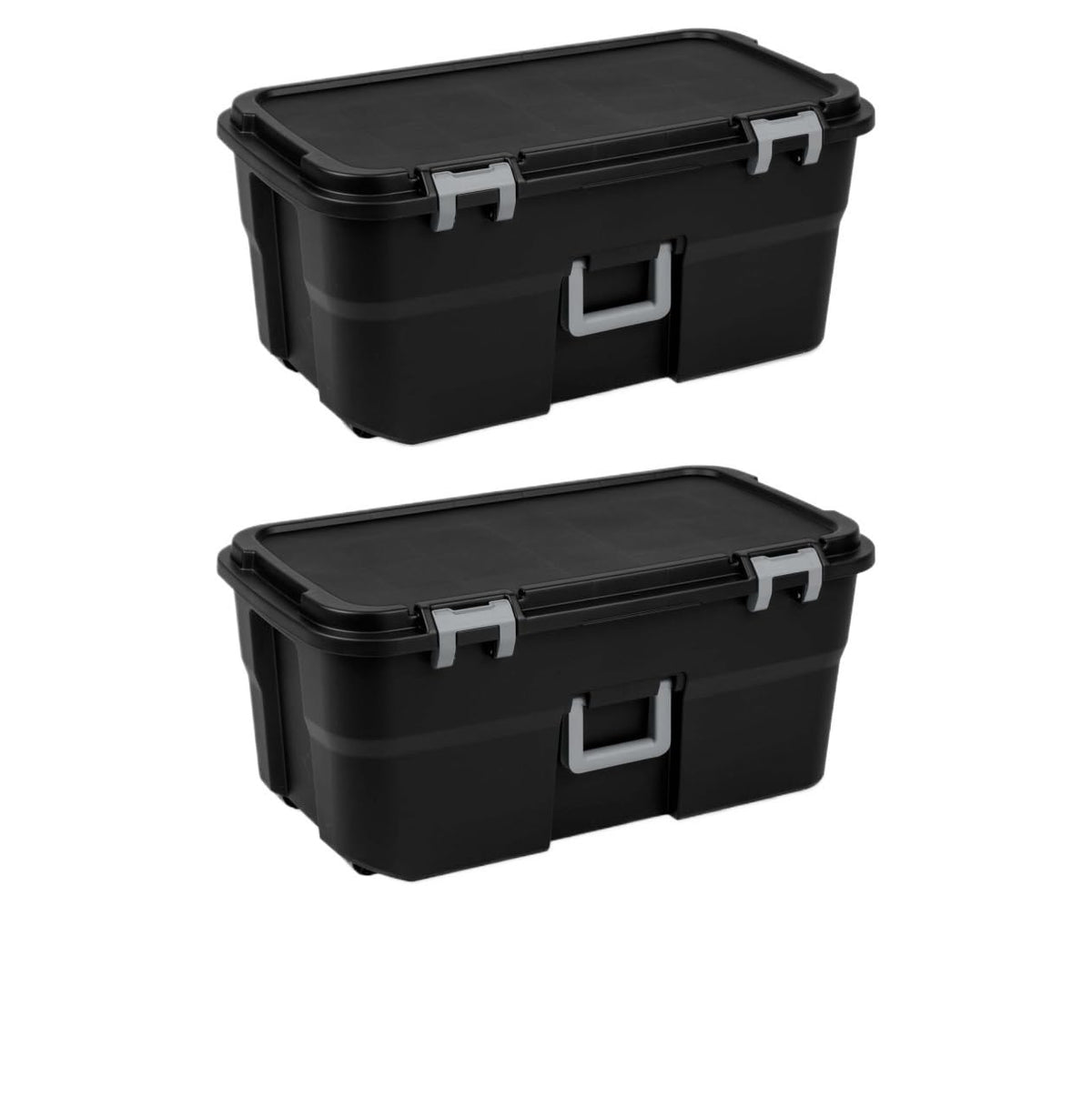 2 Pack 22 Gallon Black Wheeled Lockable Plastic Storage Trunk V145906