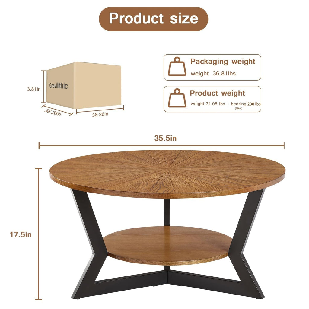 Brown 2-Tier Solid Wood Round Coffee Table L468511