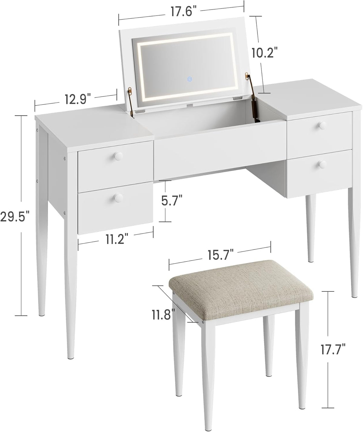 White Makeup Vanity Desk with Flip Top Mirror and Chair S328