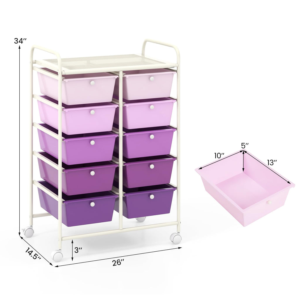 10 Drawer Rolling Storage Cart with Metal Frame C9425