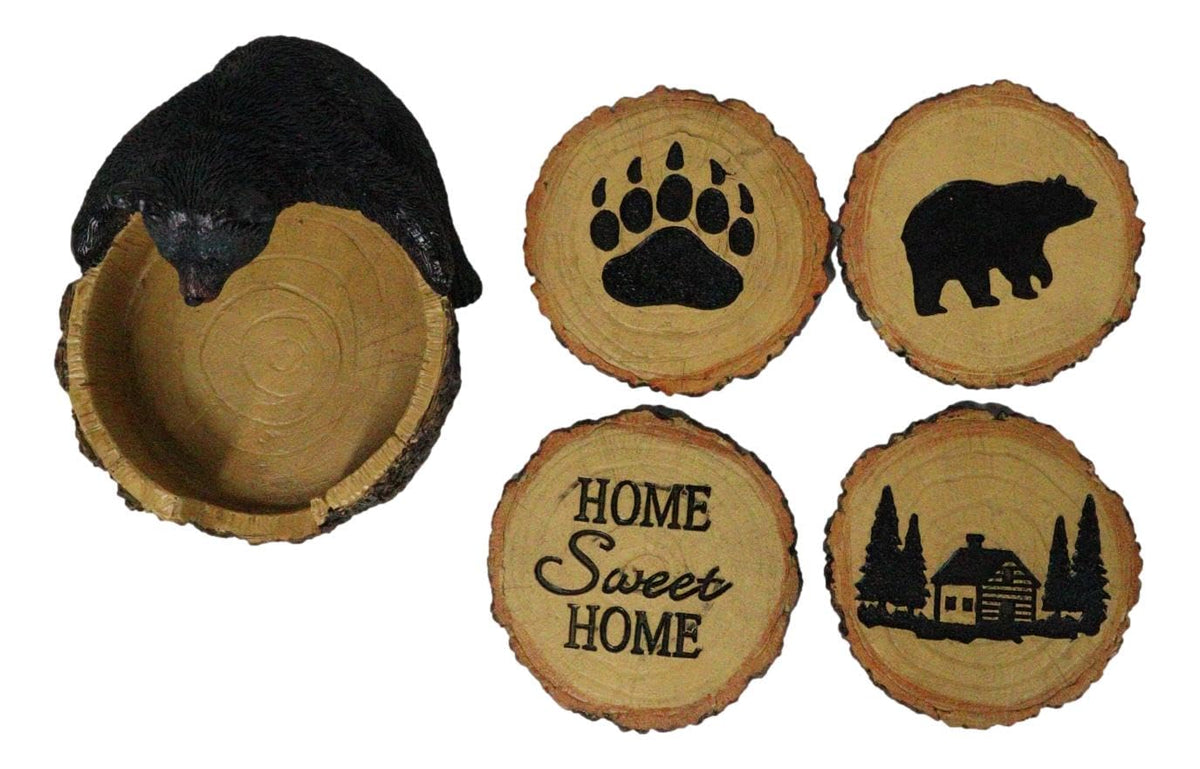 Black Bear Tree Trunk Coaster Holder with 4 Coasters M683820