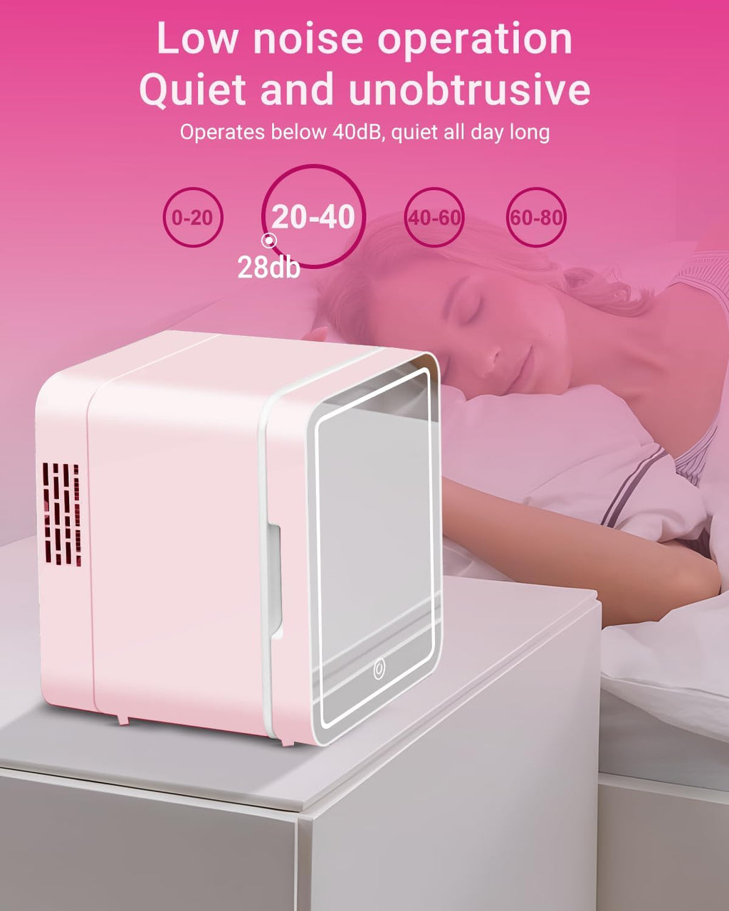 4-Liter Pink Portable Mini Fridge with Mirrored Door E691
