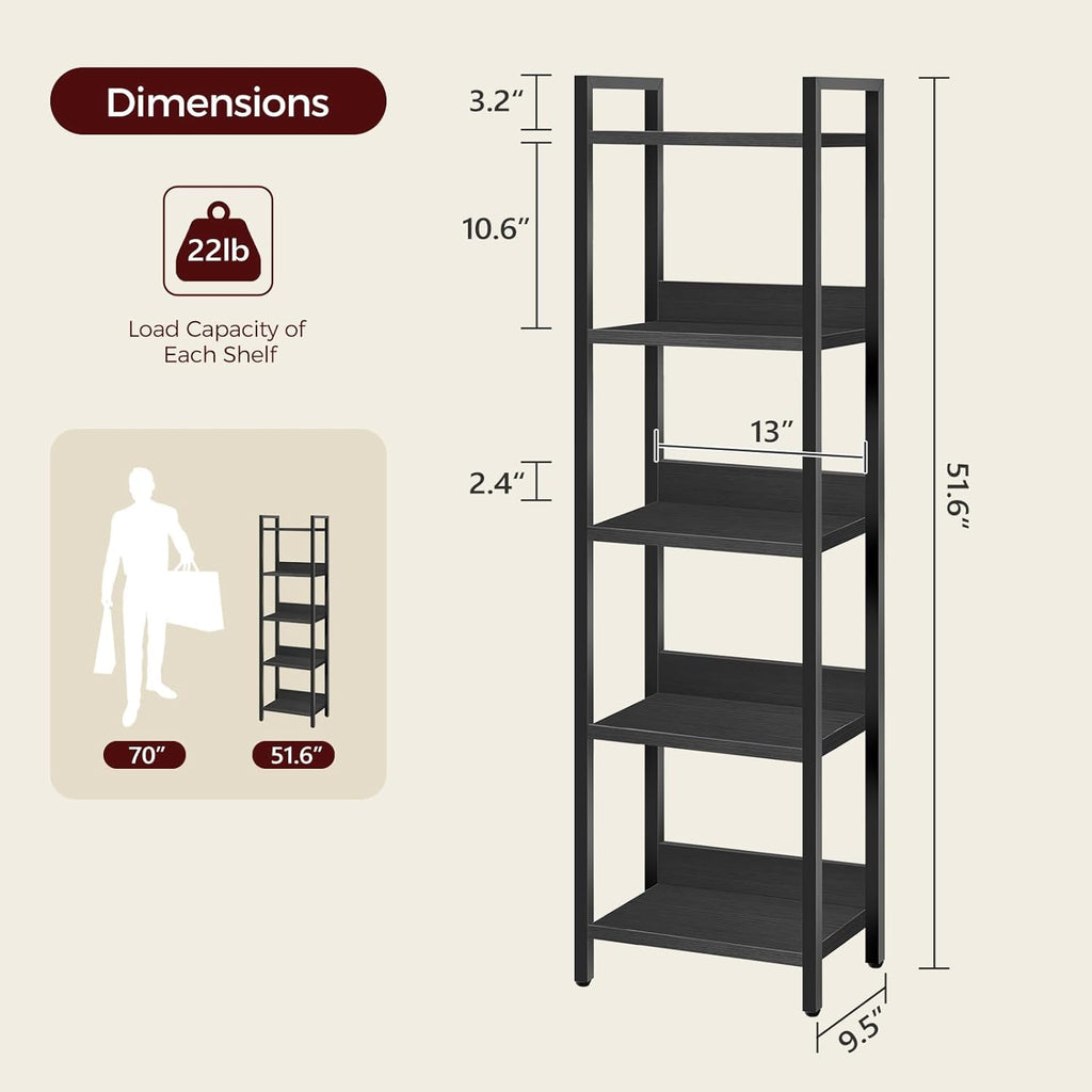 5-Tier Black Bookshelf K672318