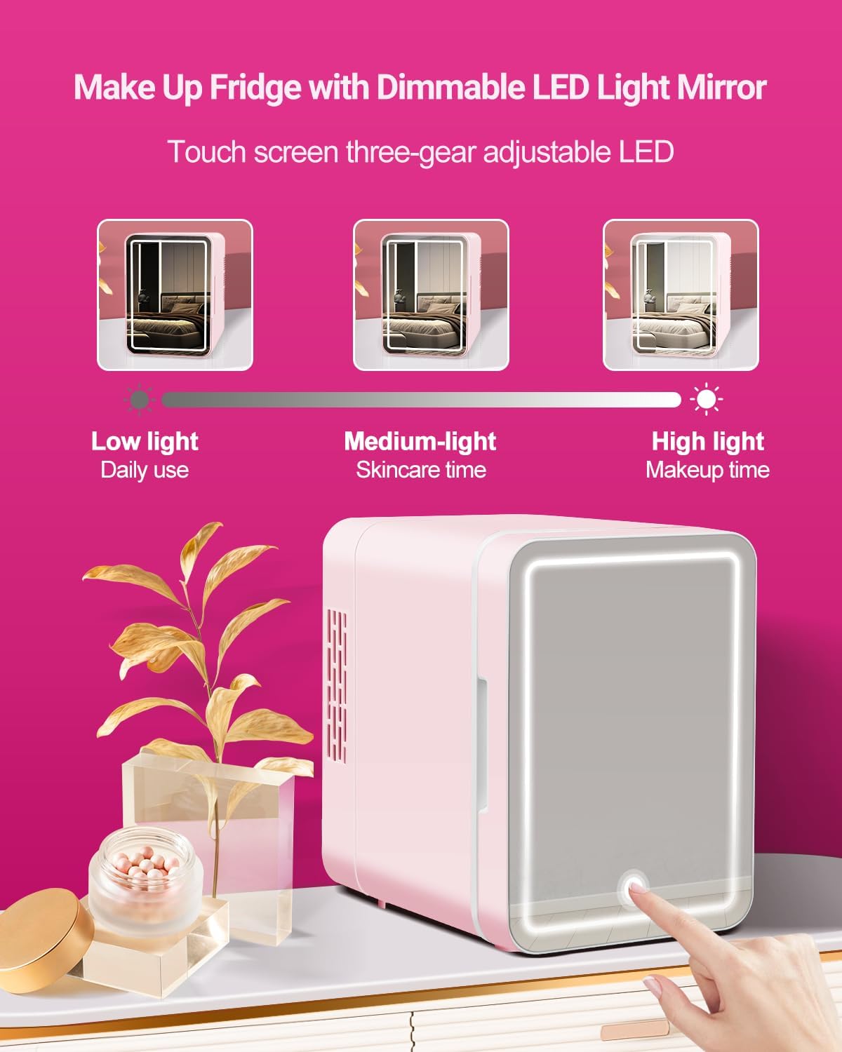 4-Liter Pink Portable Mini Fridge with Mirrored Door E691