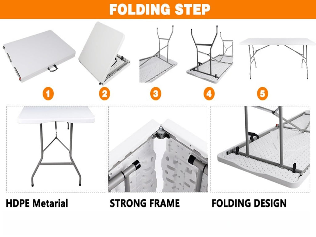 6ft Folding Table with Built in Handle & Steel Legs P396894