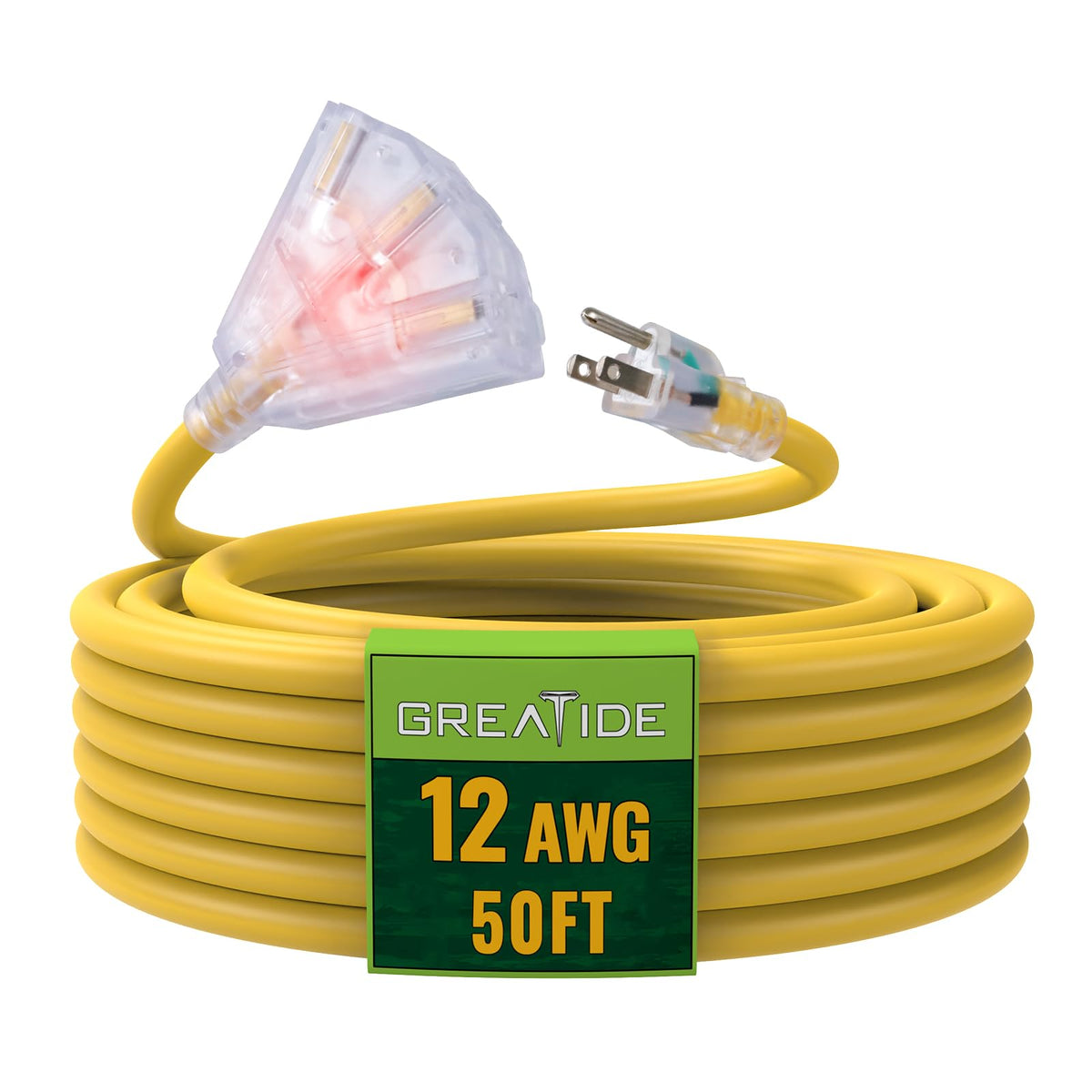 50 Ft Yellow Heavy Duty Outdoor Extension Cord with 3 Outlets M7586
