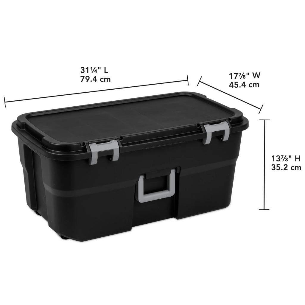 22 Gallon Black Wheeled Plastic Storage Trunk with Latching Lid K342557