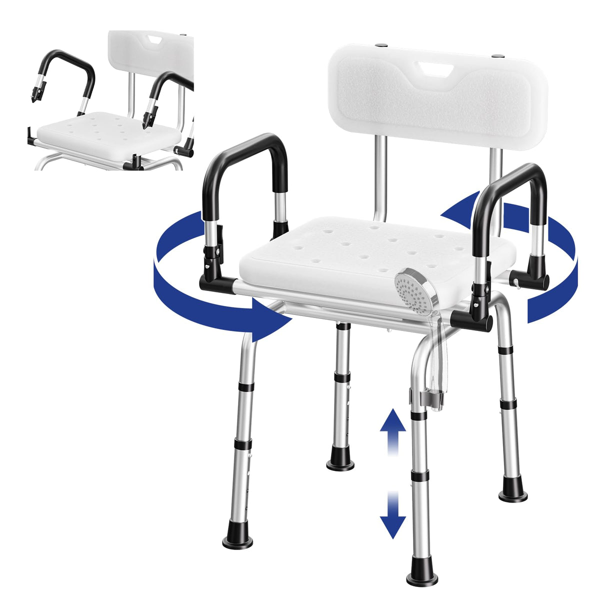 Swivel Shower Chair, 660 LBS, Adjust Height, Pivoting Arms B41864