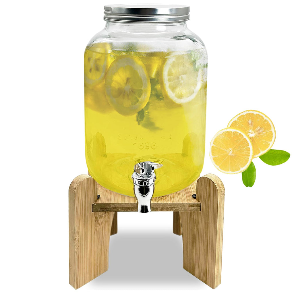 1 Gallon Beverage Dispenser with Wood Stand N415345