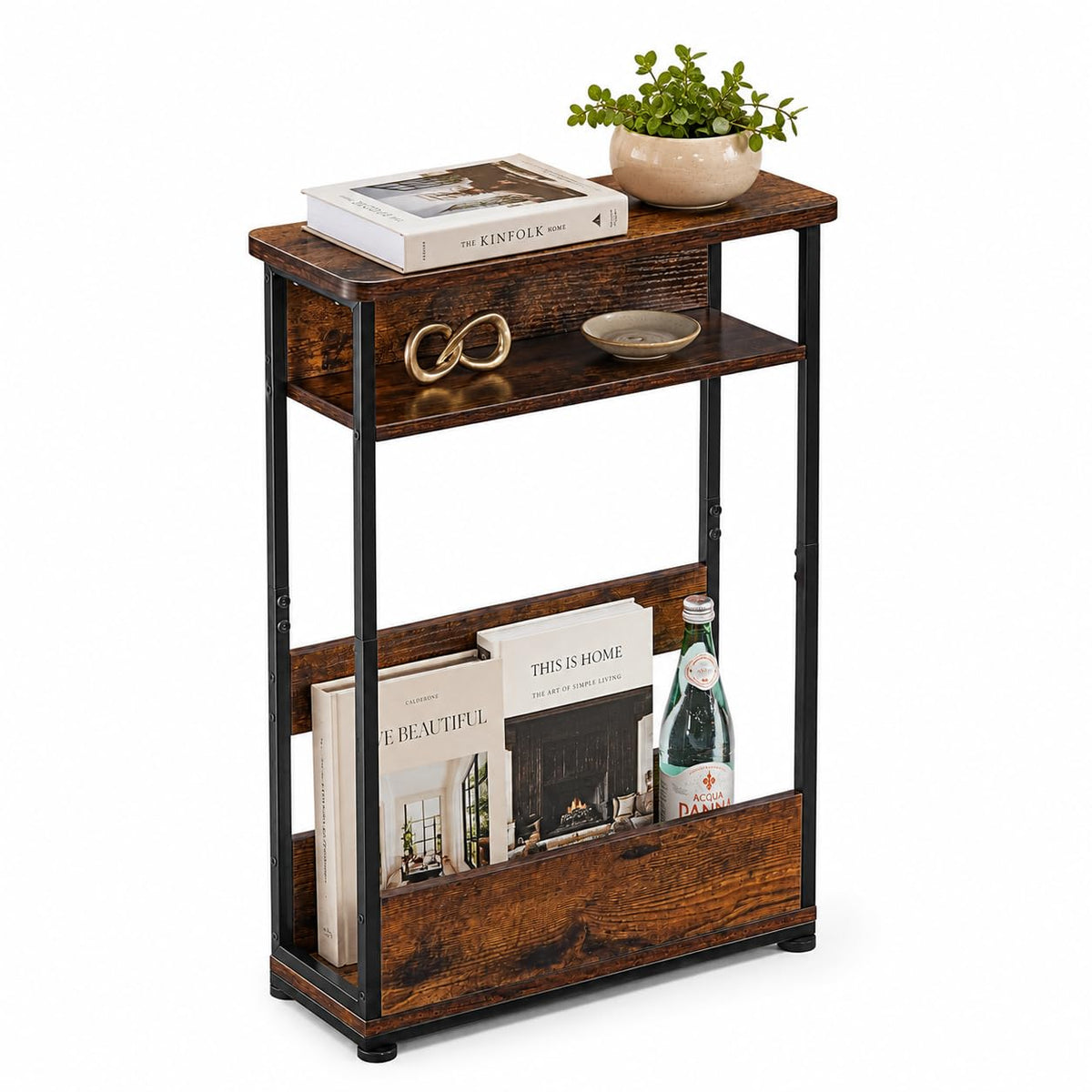 Narrow 3-Tier Side Table with Storage Shelf T674923