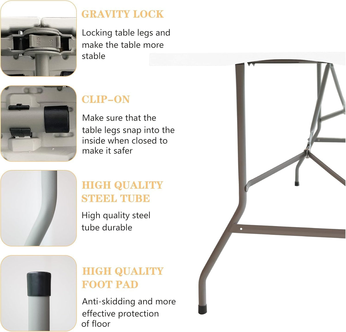 6ft Folding Table with Built in Handle & Steel Legs P396894
