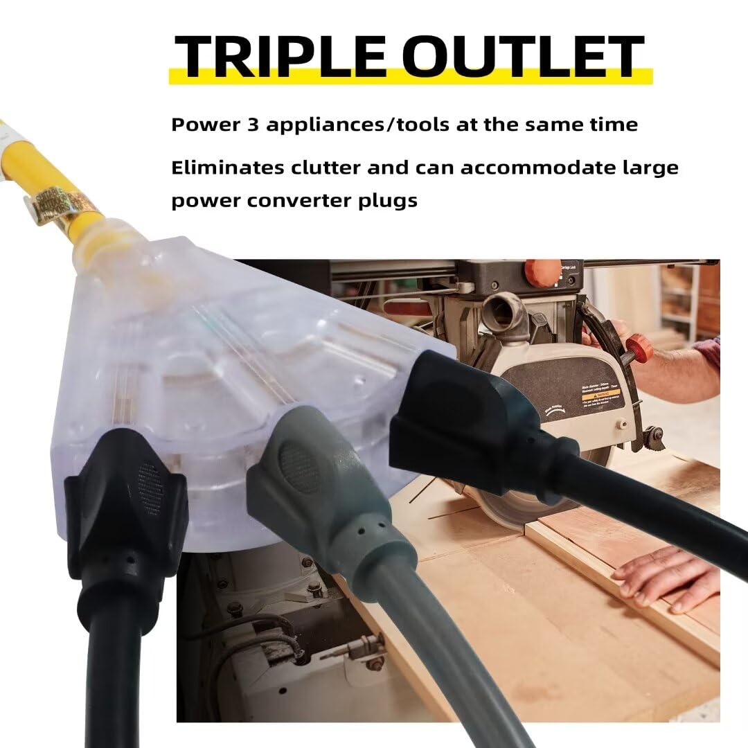 50 Ft Yellow Heavy Duty Outdoor Extension Cord with 3 Outlets M7586