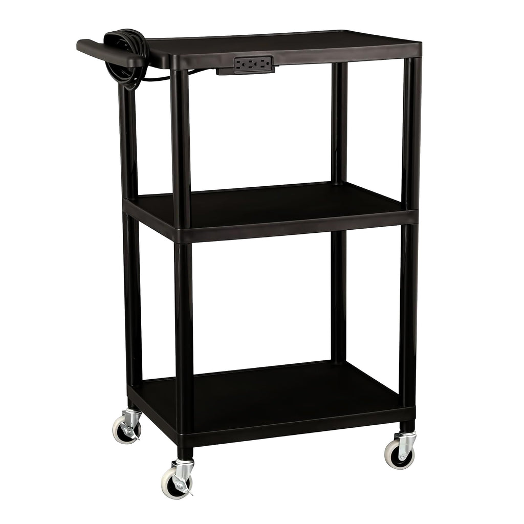 Mobile Utility AV Cart with Power Strip and Casters, Black H936902