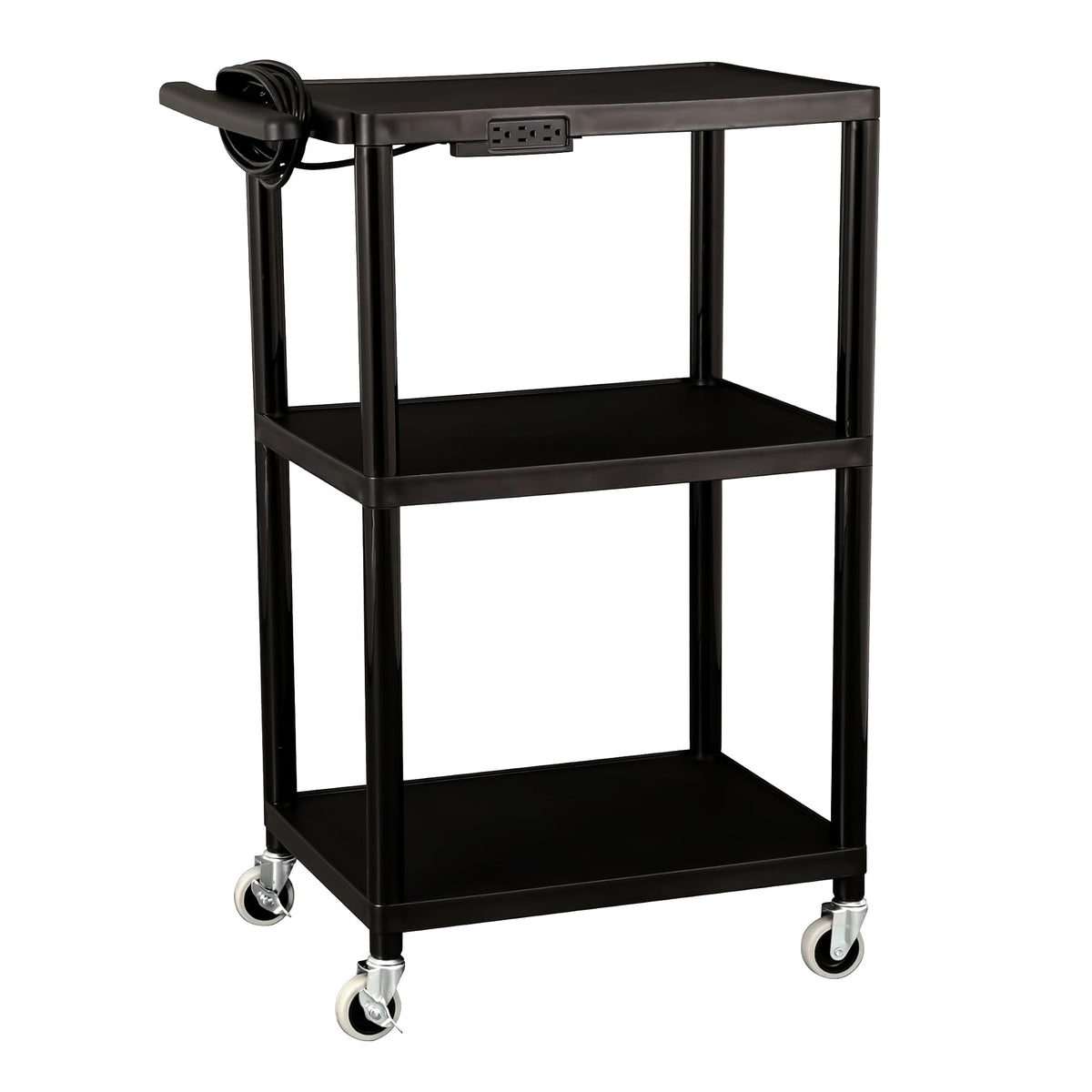 Mobile Utility AV Cart with Power Strip and Casters, Black H936902