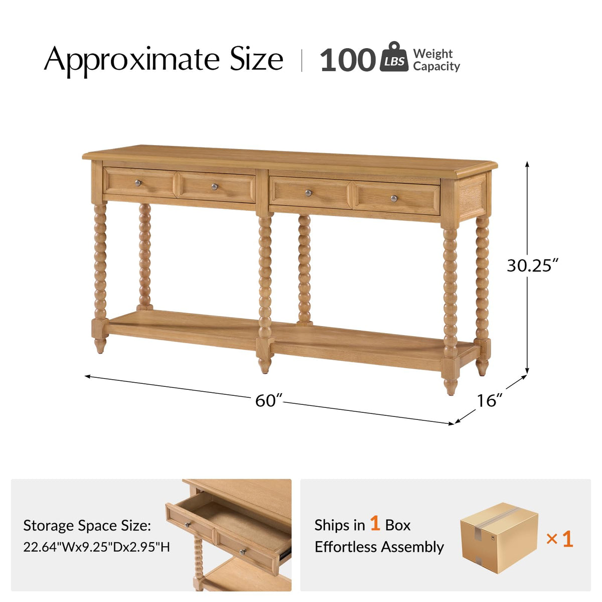 2-Drawer Oak Console Table H675