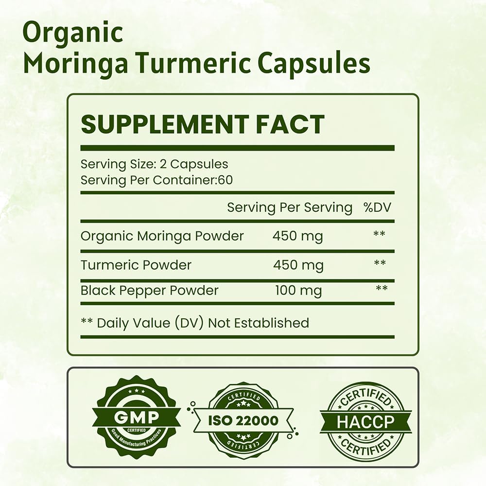 Organic Moringa Turmeric Black Pepper 120 Capsules K9004