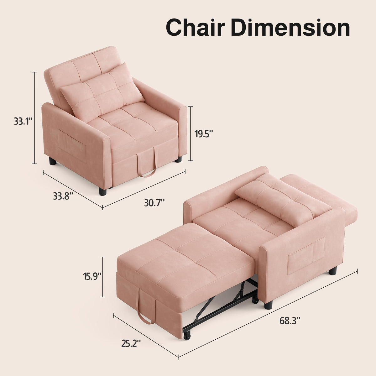 Pink Convertible Sleeper Chair Sofa Bed I71156