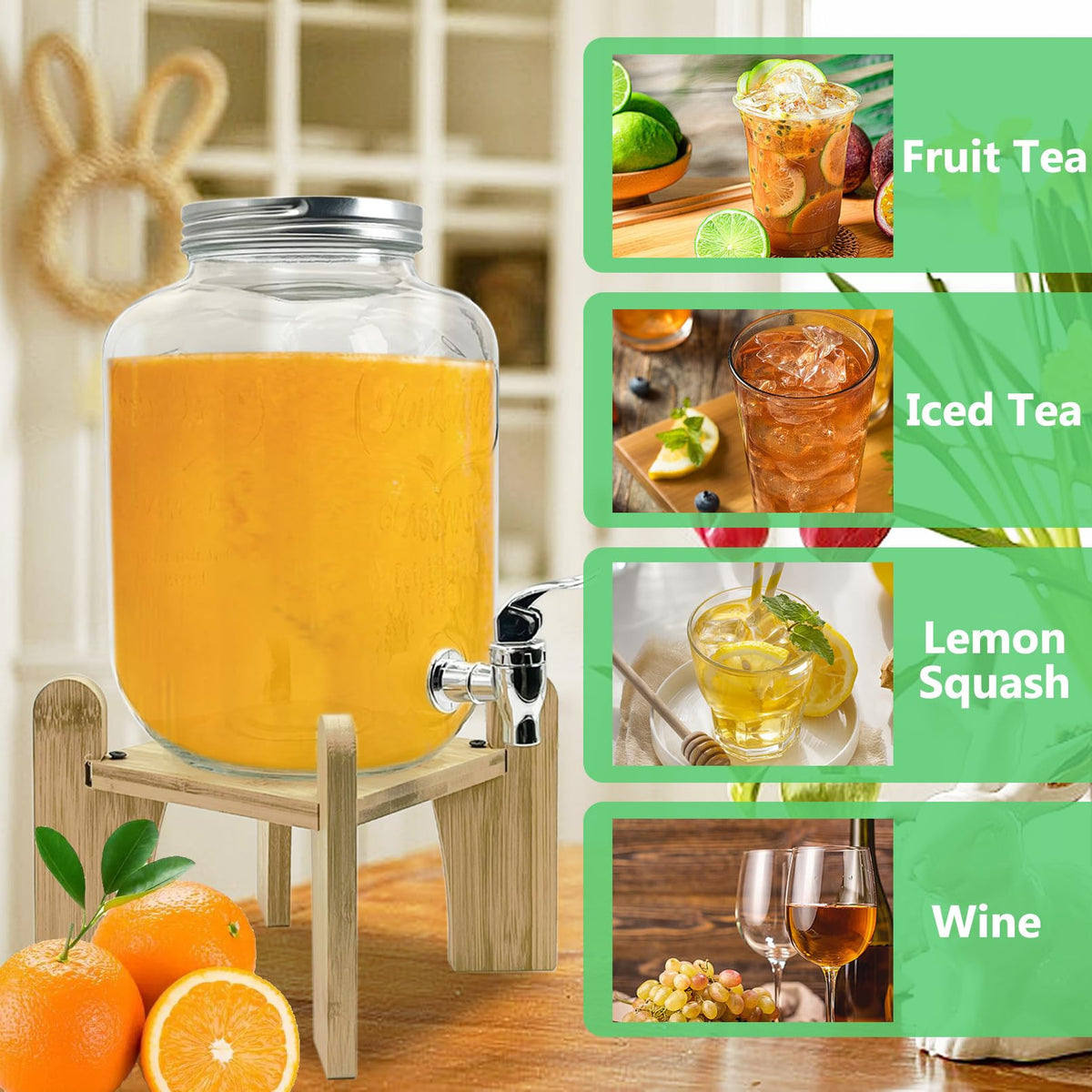 1 Gallon Beverage Dispenser with Wood Stand N415345