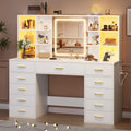 55" Extra-Wide White Makeup Vanity Desk with Lighted Mirror & 11 Drawers H4159