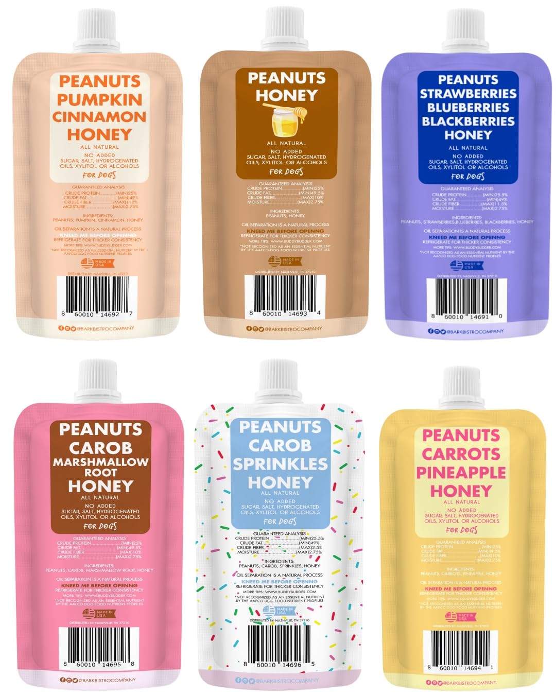 6 Pack 4oz Natural Dog Peanut Butter Squeeze Packs L1516
