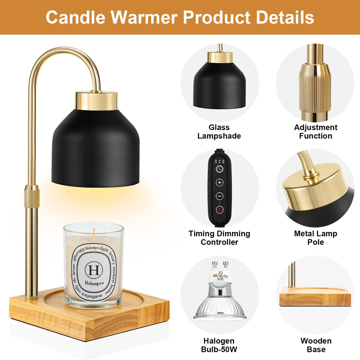 Adjustable Dimmable Electric Candle Warmer Lamp with Timer N695207