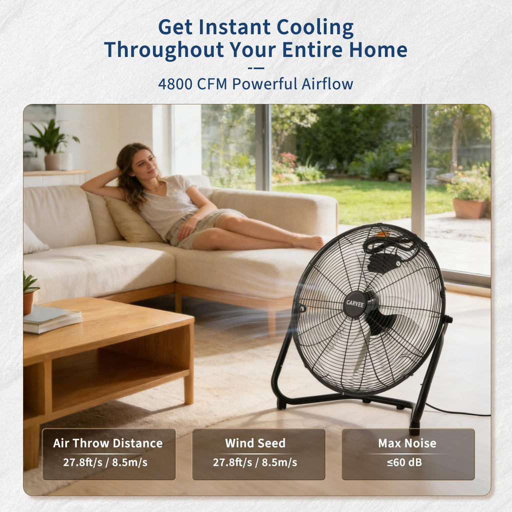 20 Inch High Velocity 3 Speeds Portable Floor Fan H656719