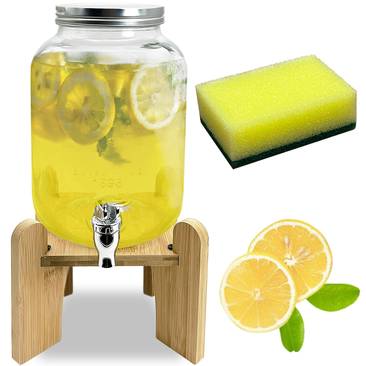 1 Gallon Beverage Dispenser with Wood Stand N415345