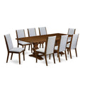 9 Piece Walnut Dining Room Set with 8 Grey Linen Chairs A97131