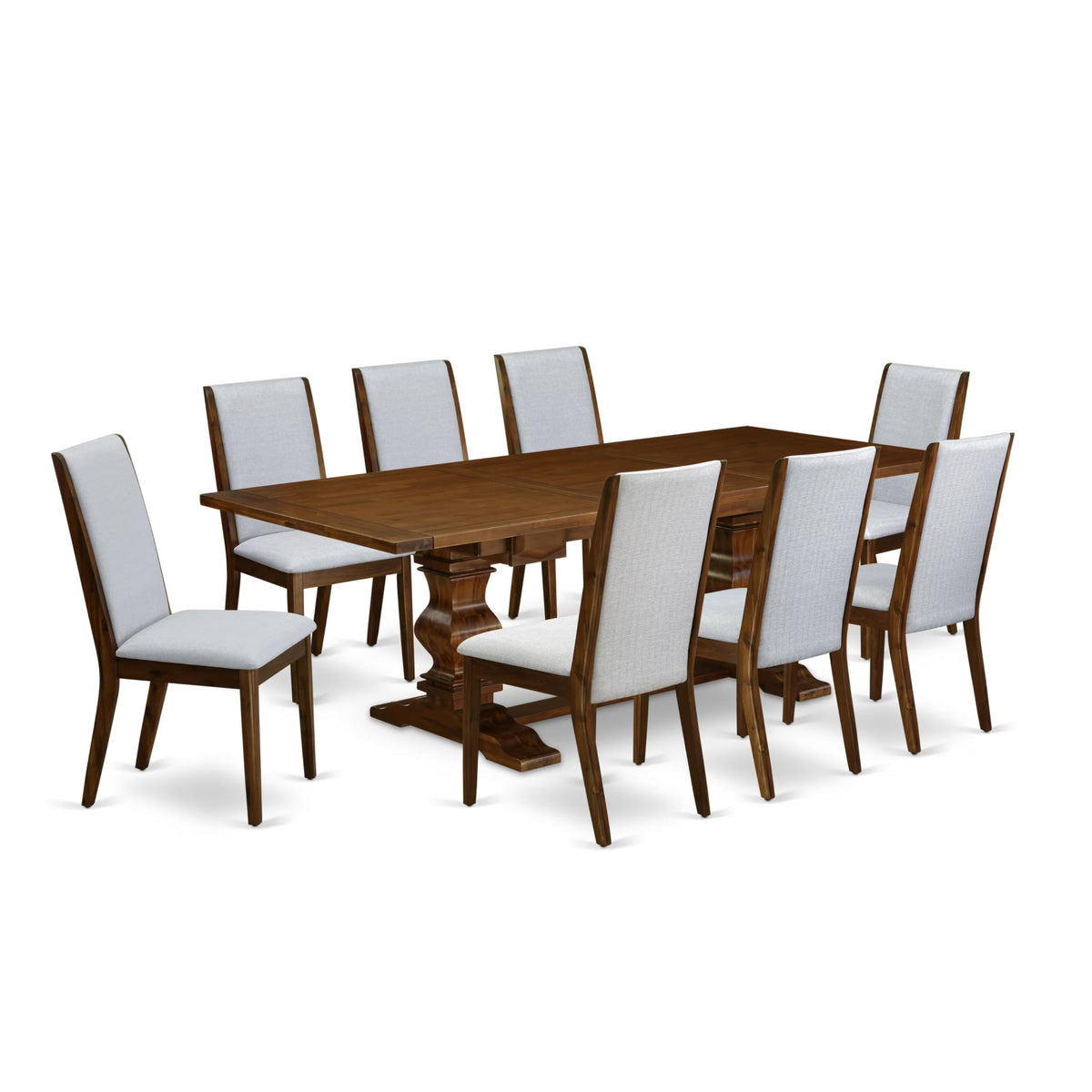 9 Piece Walnut Dining Room Set with 8 Grey Linen Chairs A97131