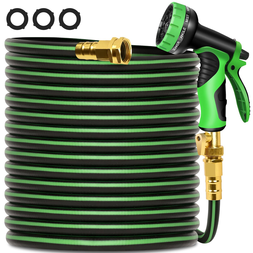100FT Flexible No Kink Garden Hose with 10 Function Spray Nozzle C649