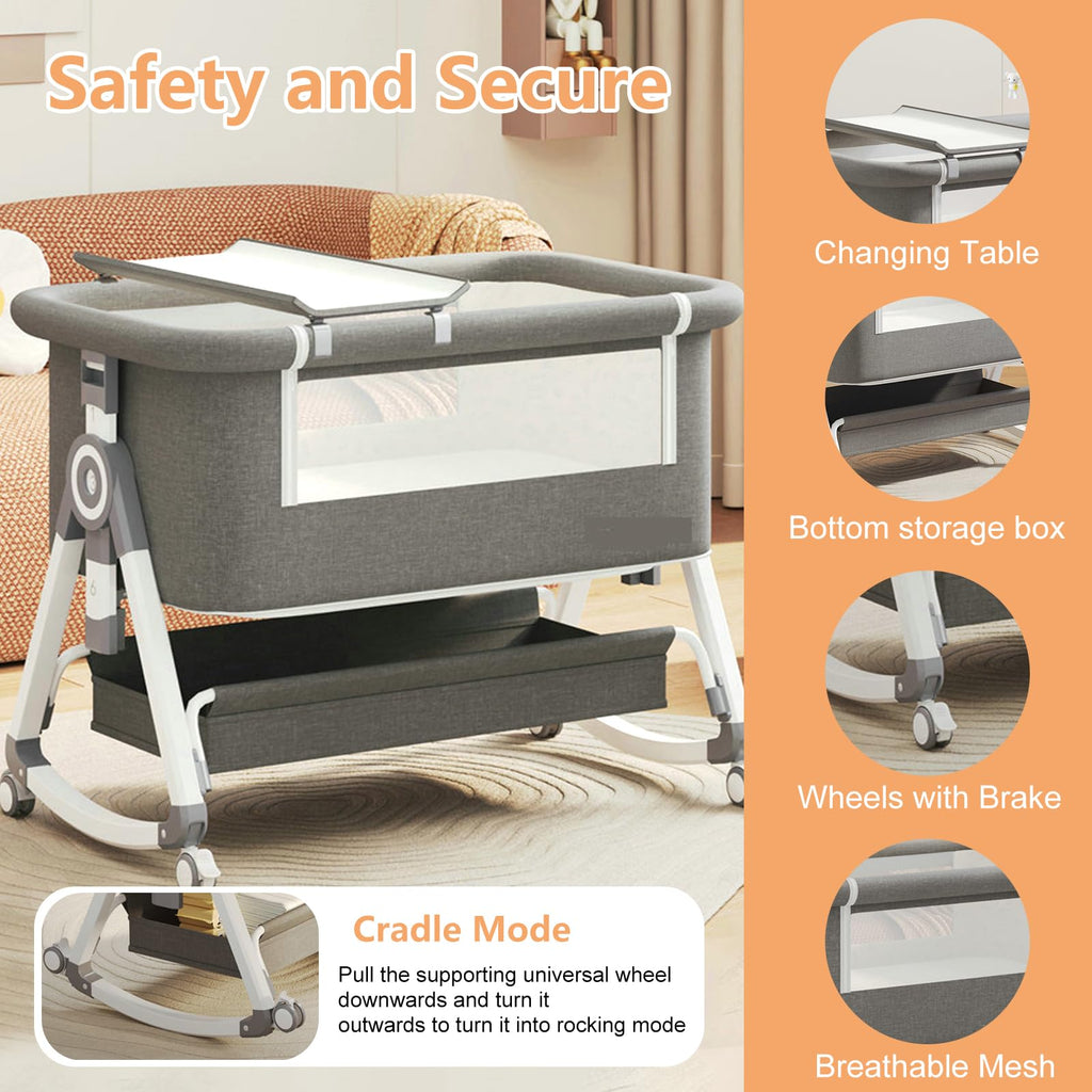 4 in 1 Baby Bassinet Bedside Sleeper with Wheels and Mattress G623082