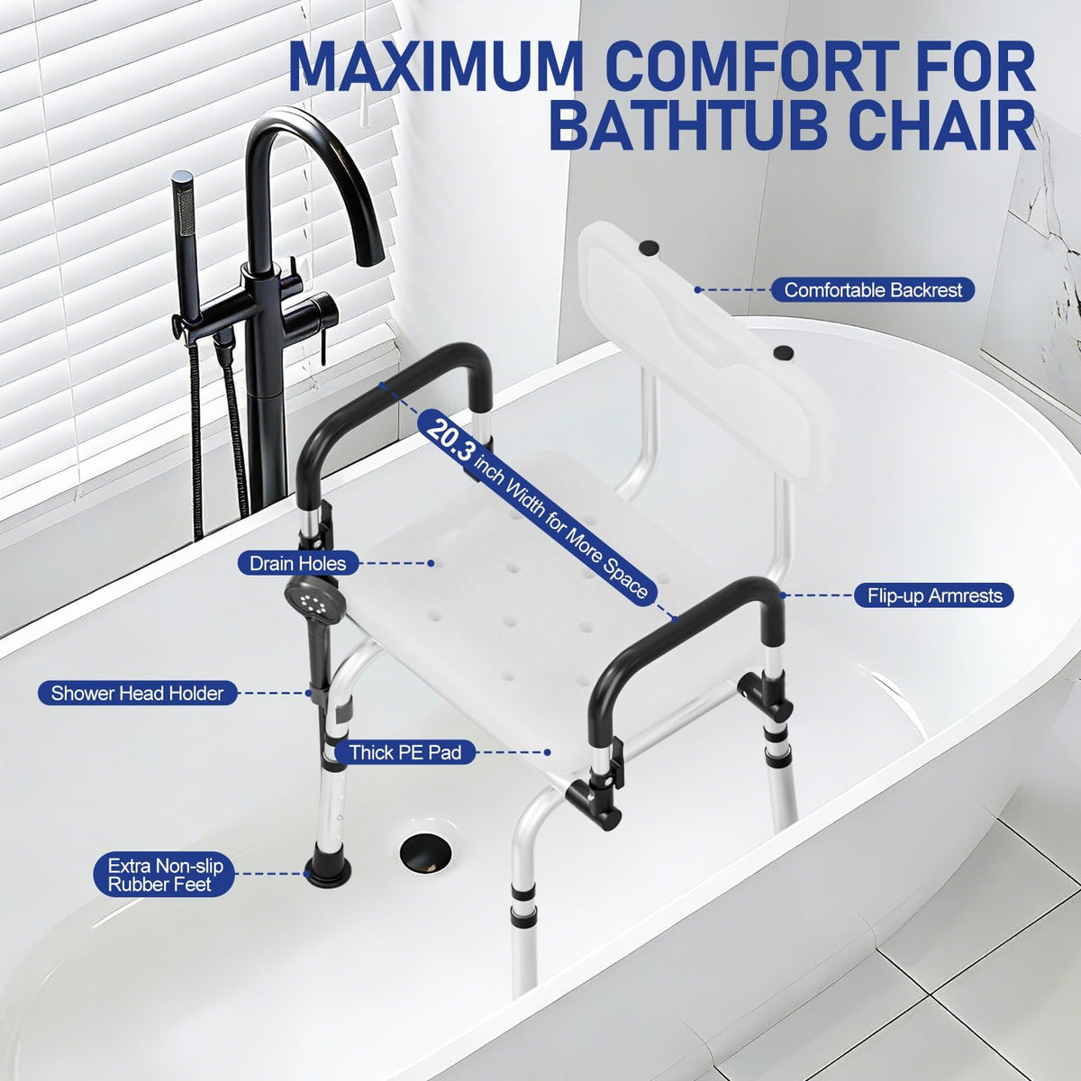 Swivel Shower Chair, 660 LBS, Adjust Height, Pivoting Arms B41864
