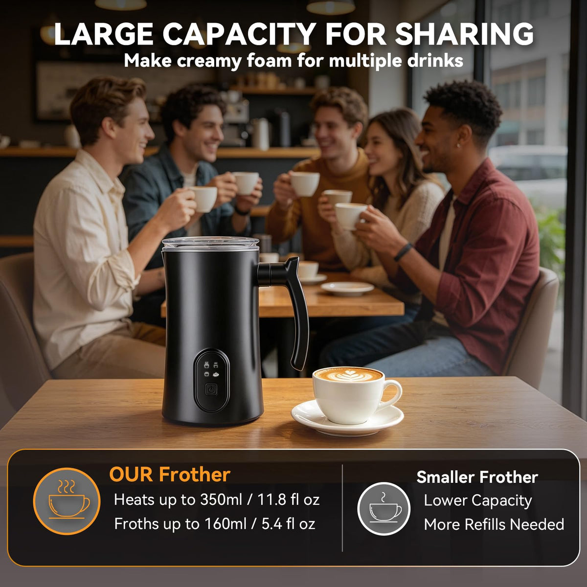 4-in-1 Electric Milk Frother and Steamer Black Q380