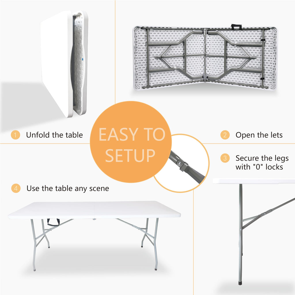 6ft Folding Table with Built in Handle & Steel Legs P396894