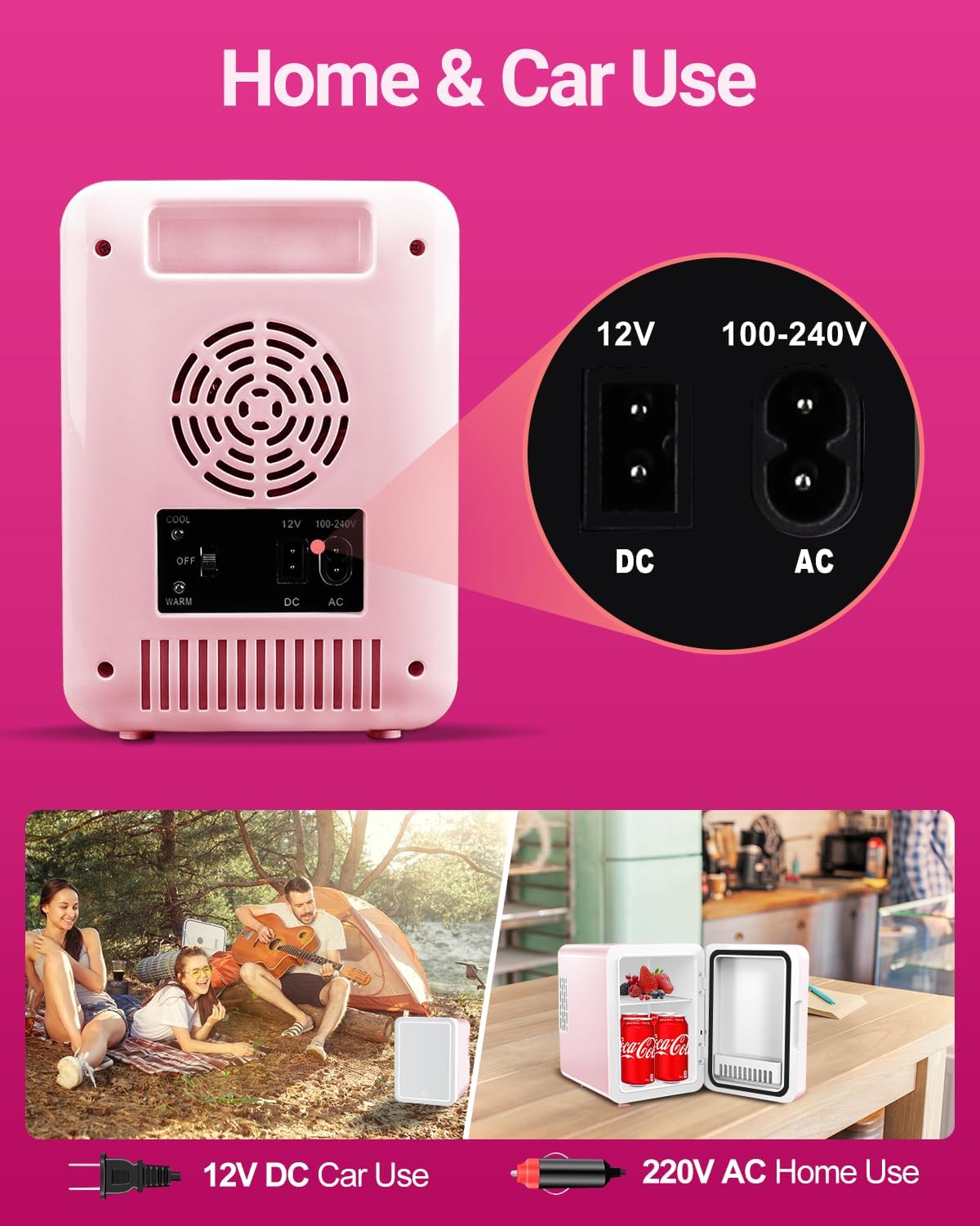 4-Liter Pink Portable Mini Fridge with Mirrored Door E691