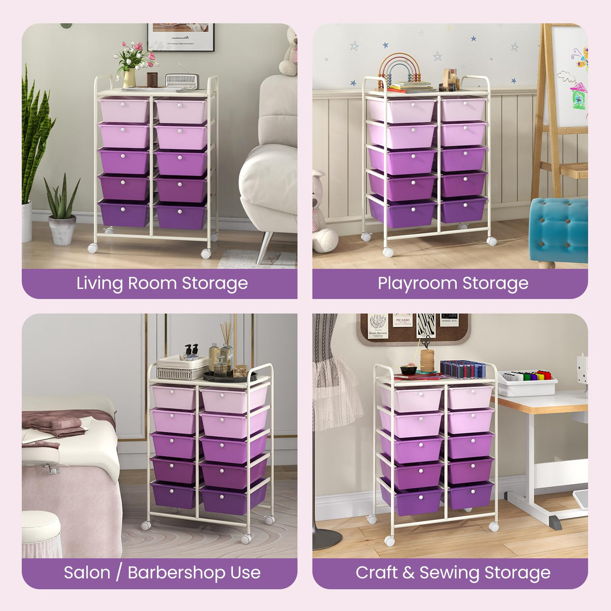 10 Drawer Rolling Storage Cart with Metal Frame C9425