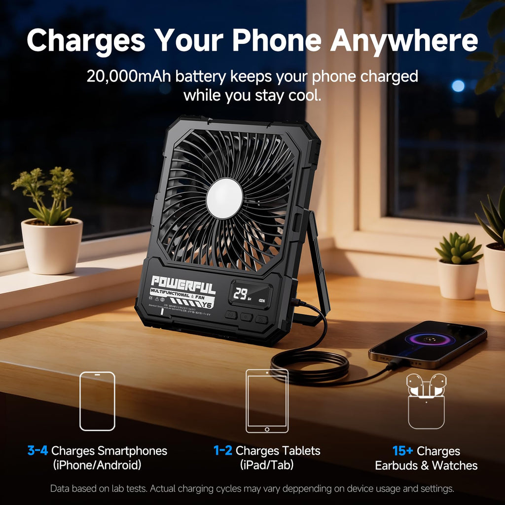 20000mAh Rechargeable Battery Powered Fan with LED Light W937812