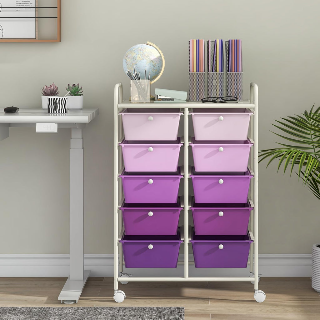 10 Drawer Rolling Storage Cart with Metal Frame C9425