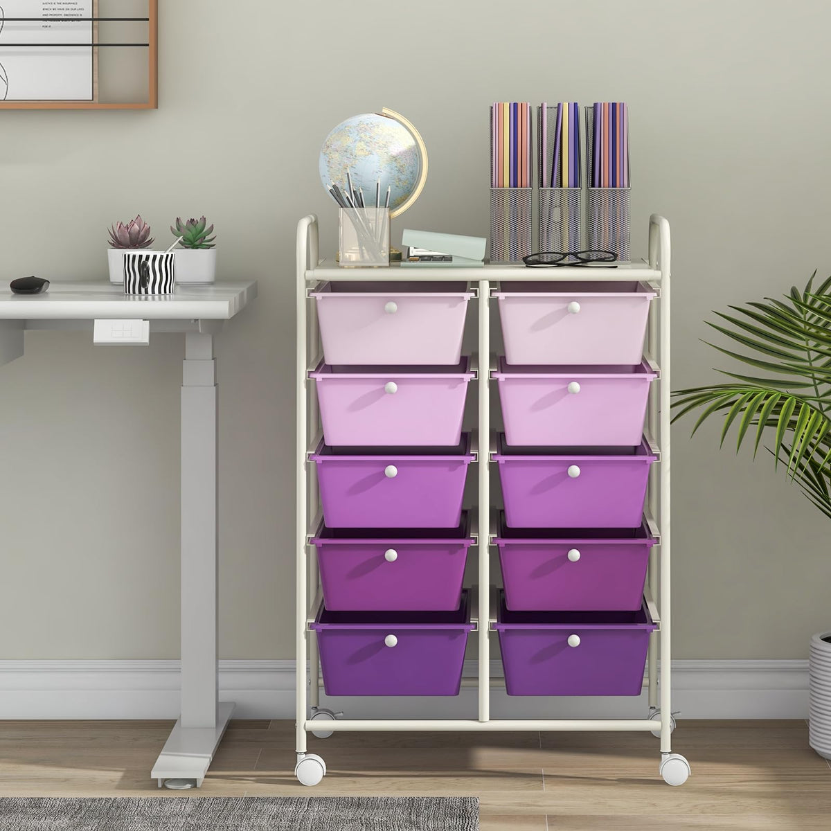 10 Drawer Rolling Storage Cart with Metal Frame C9425