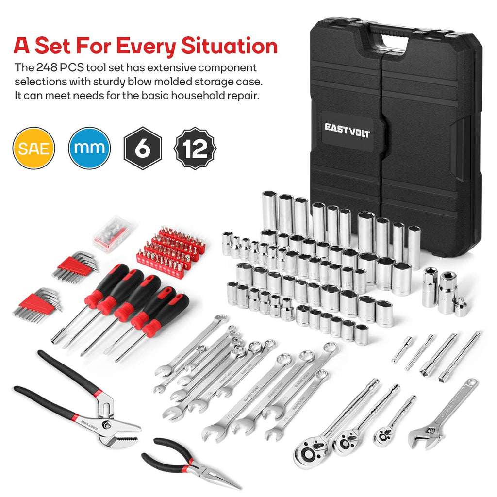 248 Pieces Mixed Sockets and Wrenches Hand Tool Set with Storage Case Y2729