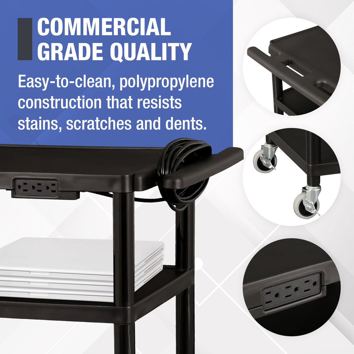 Mobile Utility AV Cart with Power Strip and Casters, Black H936902