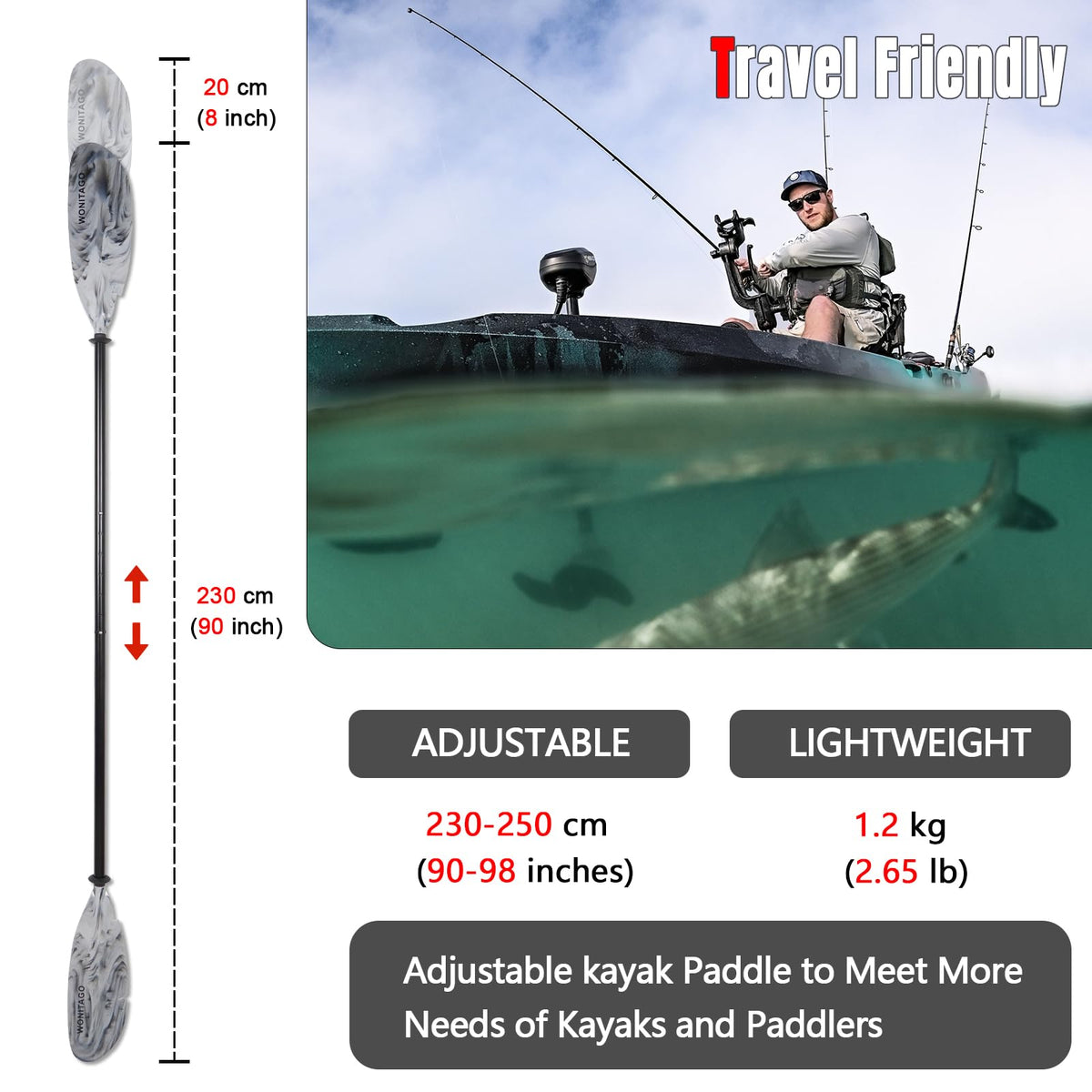 Adjustable Kayak Paddle with Leash S379
