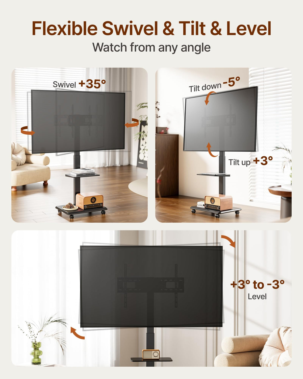 Rolling TV Stand with Power Outlet for 32-75 inch TVs R675