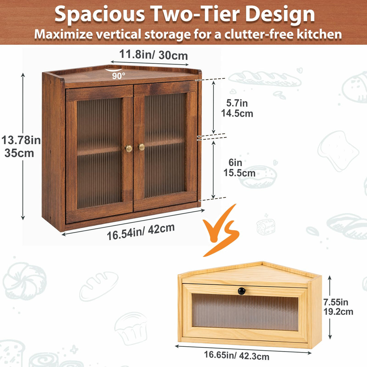 Brown Wooden Double Layer Bread Box A622338