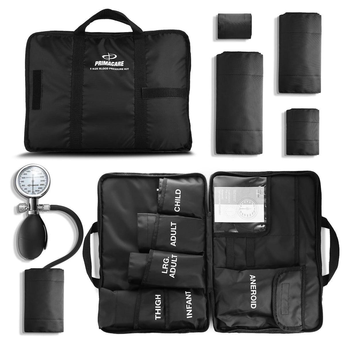 Aneroid Sphygmomanometer and Blood Pressure Cuff Set with 5 Sized Nylon Cuffs L907237