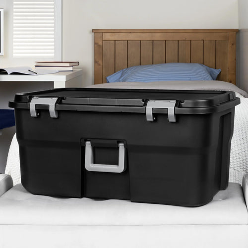 22 Gallon Black Wheeled Plastic Storage Trunk with Latching Lid K342557