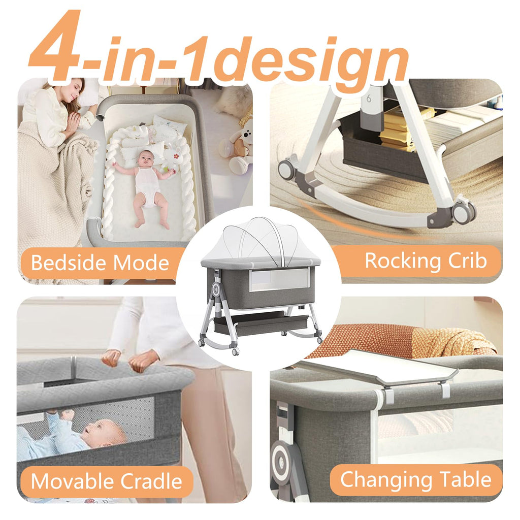 4 in 1 Baby Bassinet Bedside Sleeper with Wheels and Mattress G623082