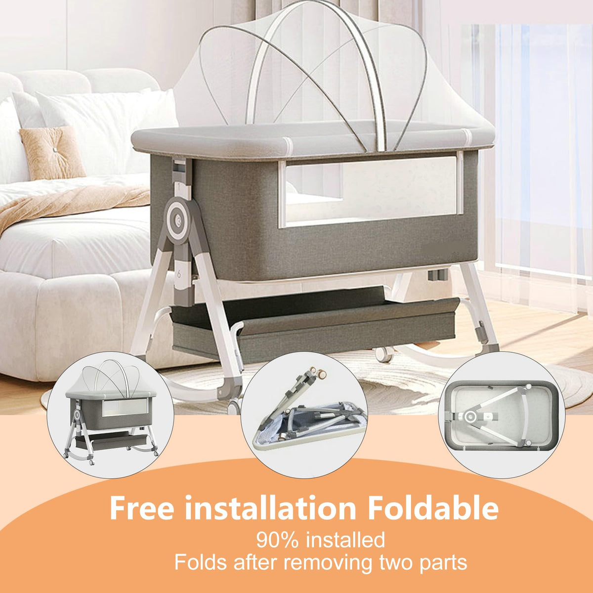 4 in 1 Baby Bassinet Bedside Sleeper with Wheels and Mattress G623082